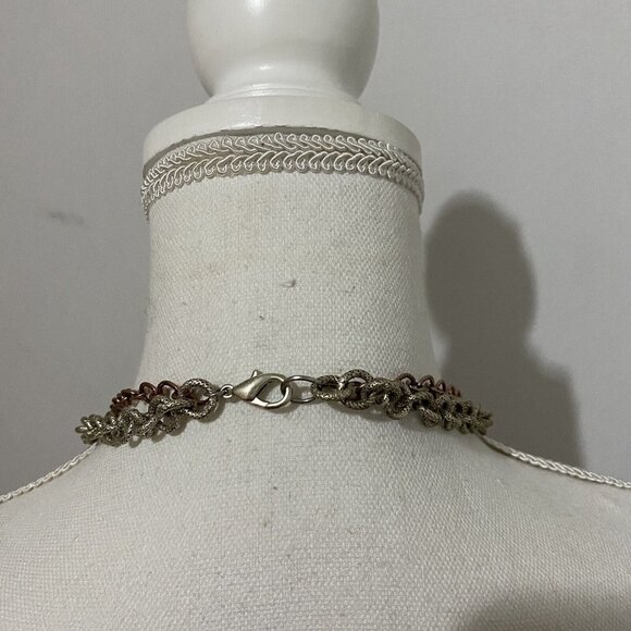 Double Chain Long Statement Necklace Copper Silver Tone - Picture 5 of 7